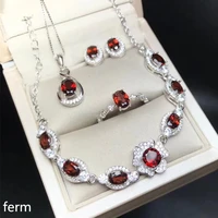 kjjeaxcmy exquisite jewelry 925 pure silver inlaid natural garnet female jewelry set rings pendant earrings bracelet 5 pieces