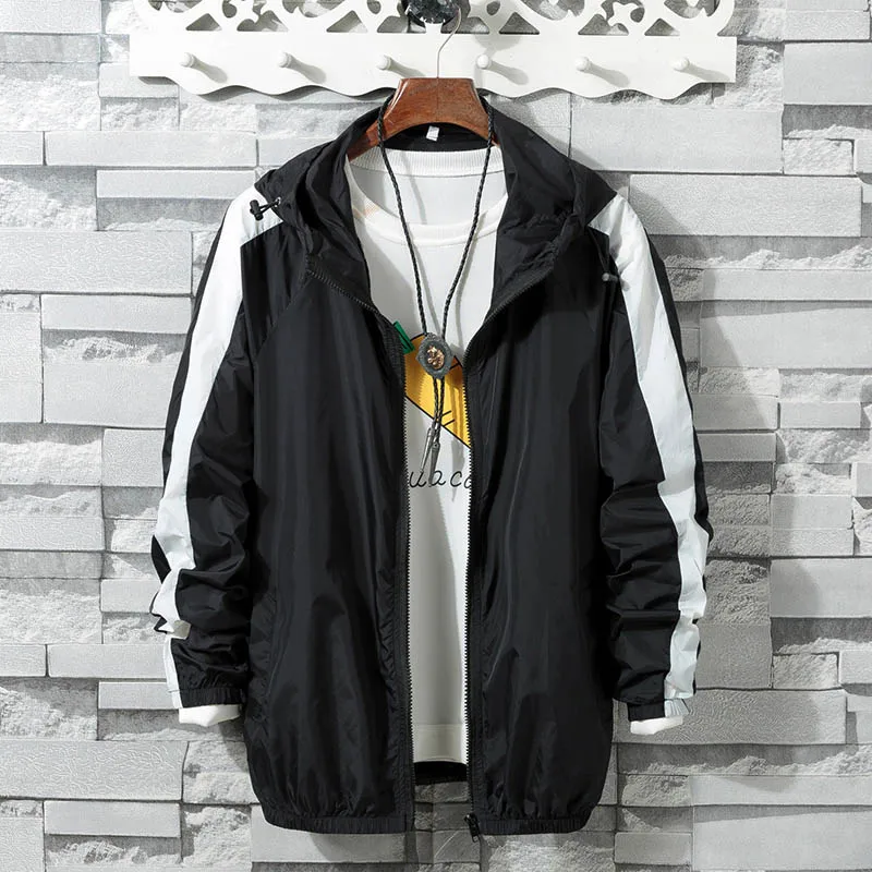 AIRGRACIAS New Autumn Hooded Bomber Jacket Men Casual Patchwork Color Windbreaker Male Outwear Thin Coat Brand Clothing | Мужская одежда