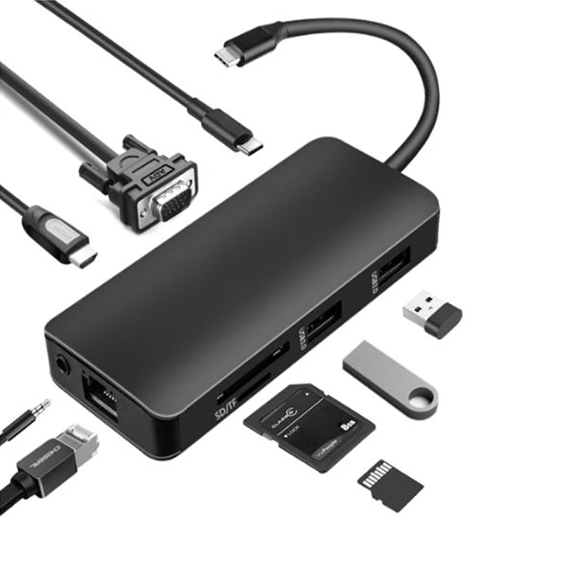 9 в 1 type C концентратор адаптер USB к HDMI 2 USB3.0 Micro SD/TF кардридер с PD XR649| |