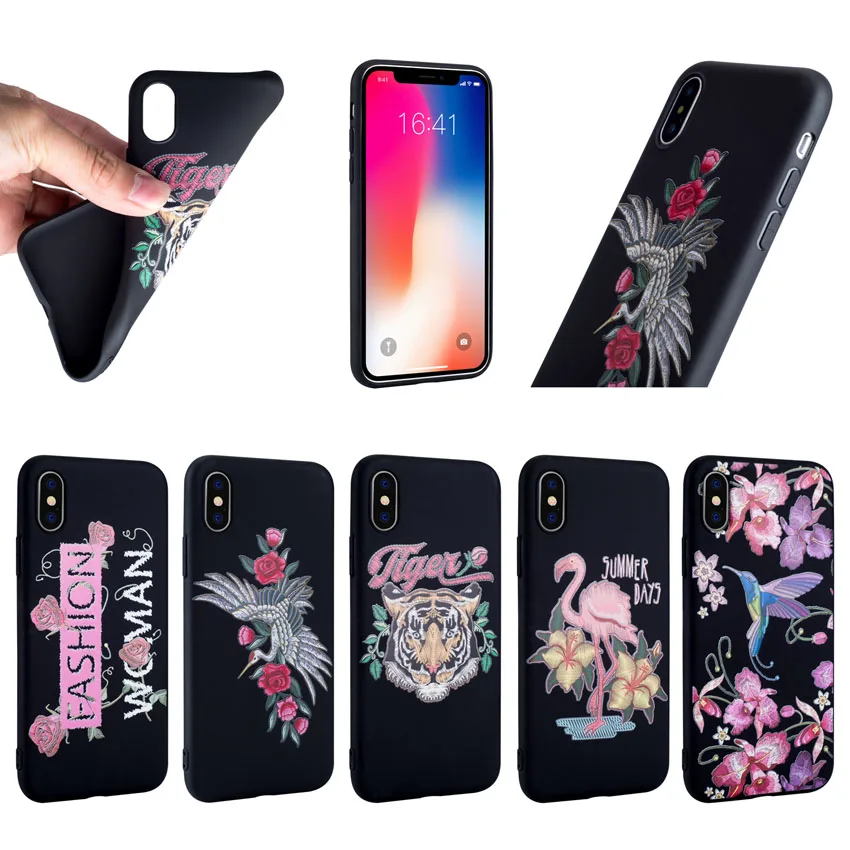 Чехол для телефона с имитацией вышивки iPhone X 8 7 6 s мягкий силиконовый чехол