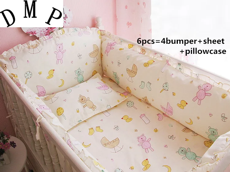 

6 шт. хлопковая детская кровать игра de cama хлопковая кровать вокруг детского постельного белья модная безопасная защита (4 бампера + простыня +...