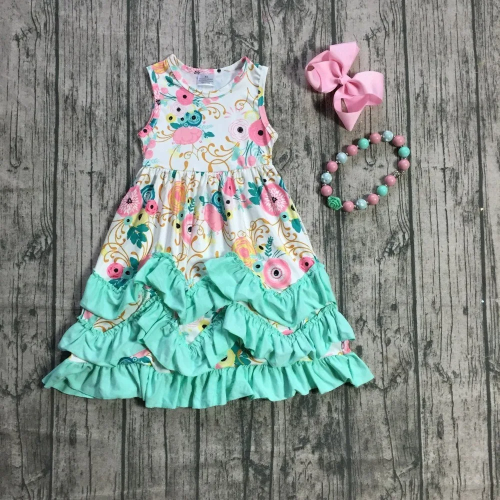 Spring summer dress HOT SALE baby girls floral mint green ruffle party with accessories | Детская одежда и обувь