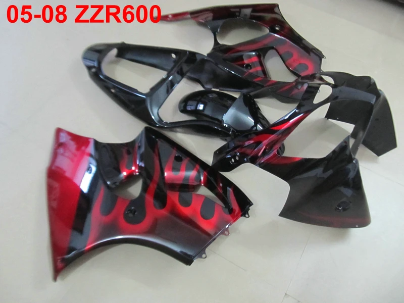 Набор пластиковых обтекателей для Kawasaki Ninja ZZR600 05 06 07 08 с красным пламенем 2005 2008