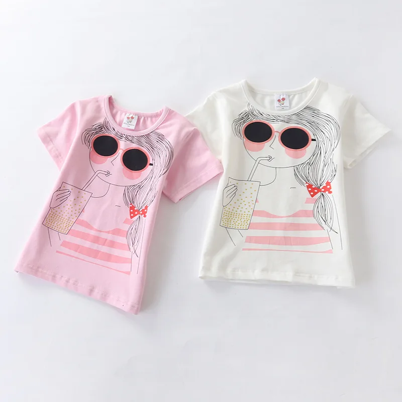 Футболка с мультяшным принтом для девочек лето 2019 детские топы хлопковые рубашки