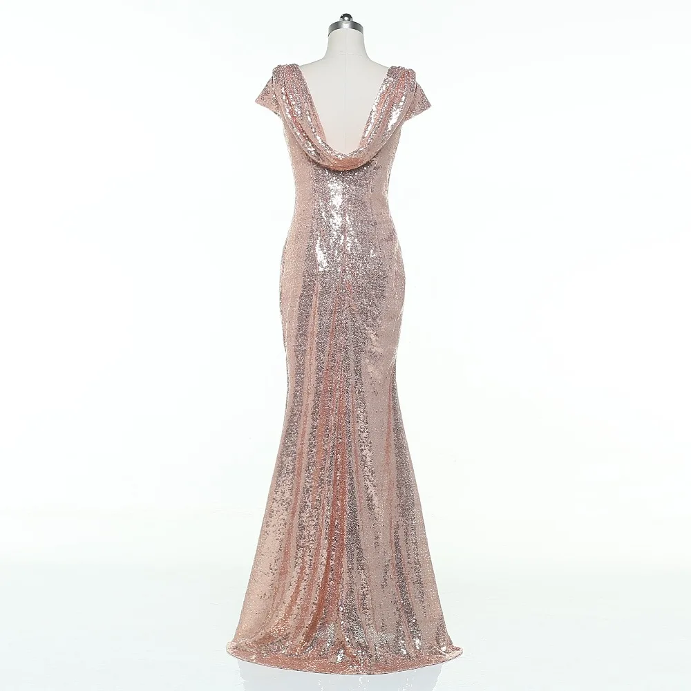 Длинные платья для подружки невесты цвета розового золота недорогие с открытой