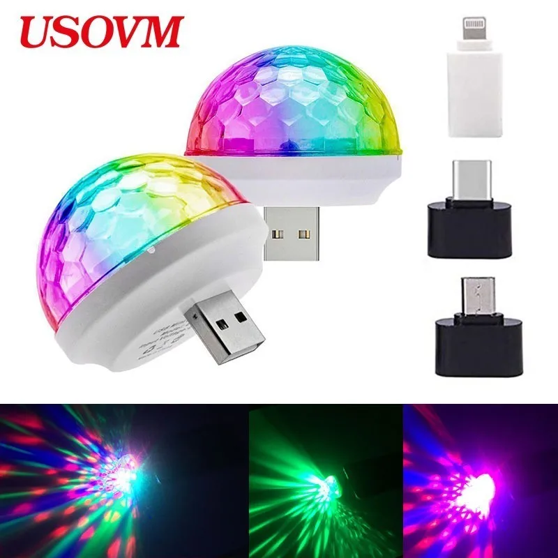 Диско-светильник s Mini USB цветной светодиодный ночной Светильник самоходный хрустальный магический шар сценический источник питания лампа Романтический ночной Светильник