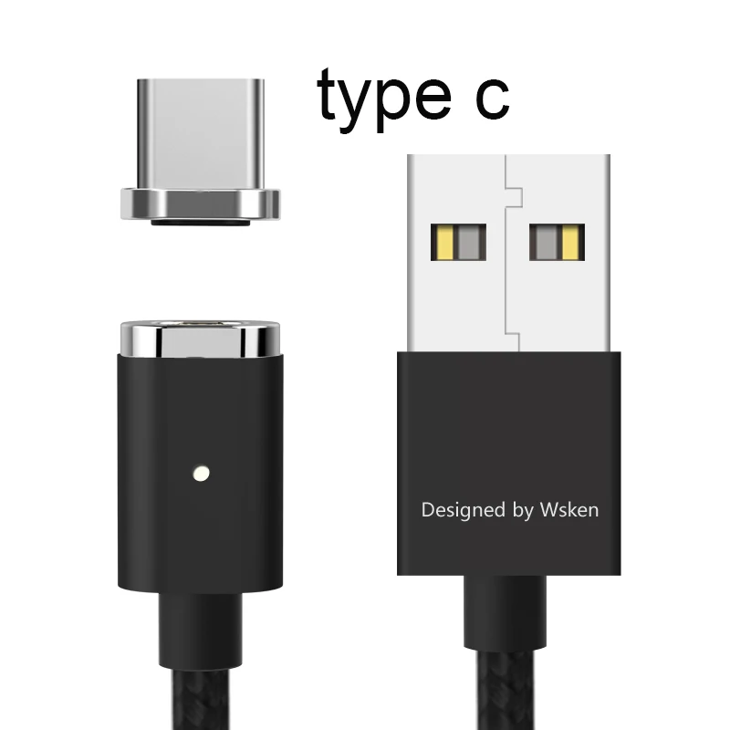 type c black WSKEN Mini2 USB Магнитный зарядный кабель Быстрая зарядка Micro usb type C кабель для samsung Galaxy S9 S8 Note8 S7 S6 huawei Xiaomi 1 м - Цвет: type c black