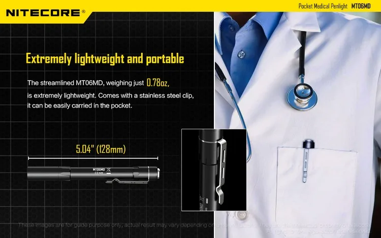 NITECORE MT06MD ручка светильник Nichia 219B CRI> 90 Макс. 180 люмен Мини-светильник-вспышка медицинский инспекционный светильник