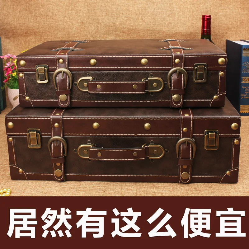 

Hot vintage leather suitcase debris storage box wedding photography props store window display software installed