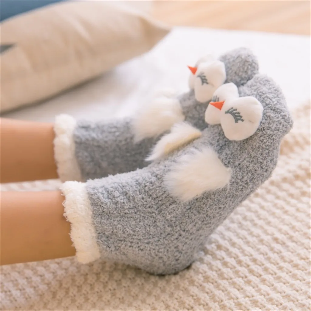 D JAYCOSIN новые зимние Мультяшные теплые носки для сна Kawaii с заячьими ушками полотенце носки-тапочки коралловые бархатные утолщение 9031514 - Цвет: D