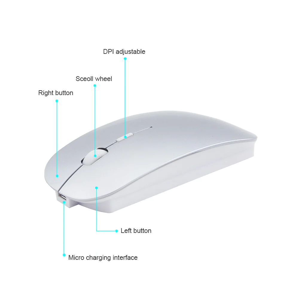 CHYI Bluetooth мышь для Macbook Air 2,4G беспроводная мышь перезаряжаемая Бесшумная ультратонкая Mause эргономичная Портативная оптическая мышь