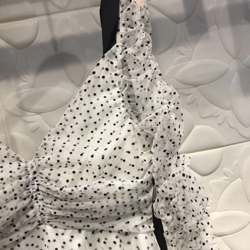 Высокое качество 2018 осеннее праздничное платье в горошек с длинными рукавами