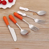 cartoon children stainless steel fork spoon carrot rabbit shape cake dessert ice cream forks spoons lovely glossy tableware 1pcs
