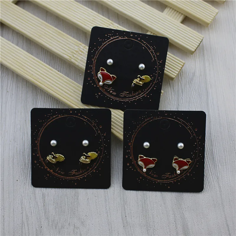 Red enamel style animal fox Pine cone fashion cute 2 pieces set of stud earrings Combination ear jewelry | Украшения и аксессуары