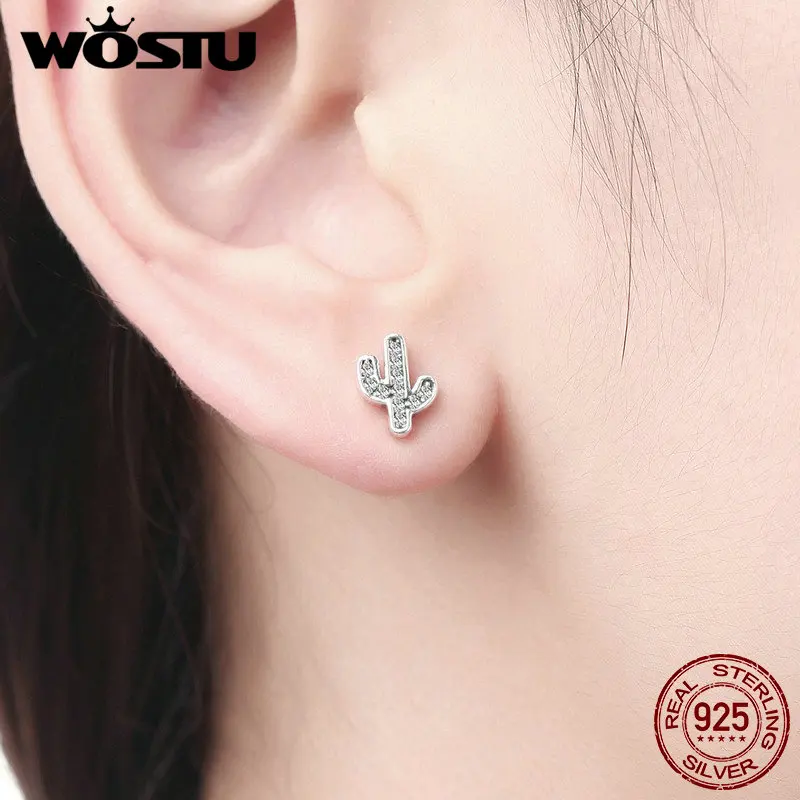 WOSTU хит продаж 925 пробы серебро освежающий кактус прозрачный CZ трендовые