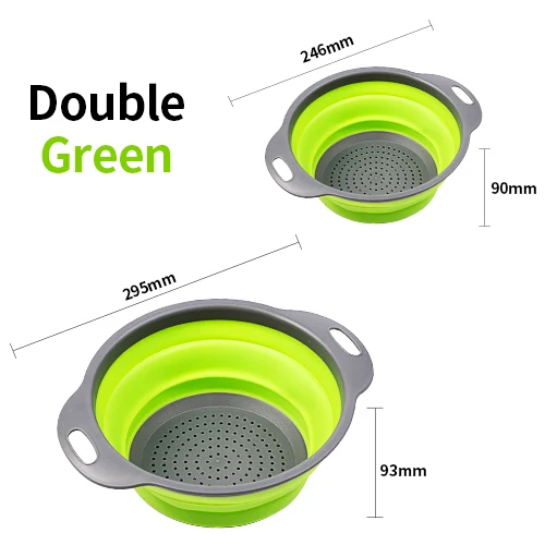 Double Green DUOLVQI складной силиконовый дуршлаг для фруктов и овощей, корзина для мытья, Волшебная корзина, ситечко, складной Слив кухонные инструменты приспособление - Цвет: Double Green