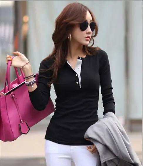 

6 Colors Casual T Shirt Women Long Sleeve T-shirt Plus Size Women Clothing Sheer Shirts Women Tops Button Up Tee Blusas
