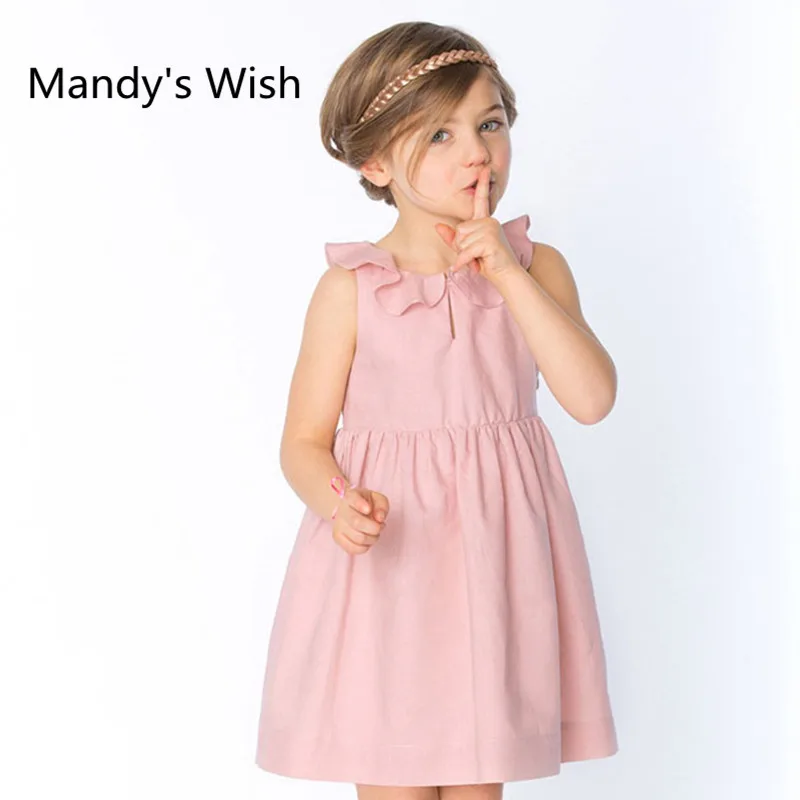 

Платье для девочек Mandy's Wish, Брендовое летнее платье без рукавов из шелка и хлопка с гофрированным воротником, одежда для детей