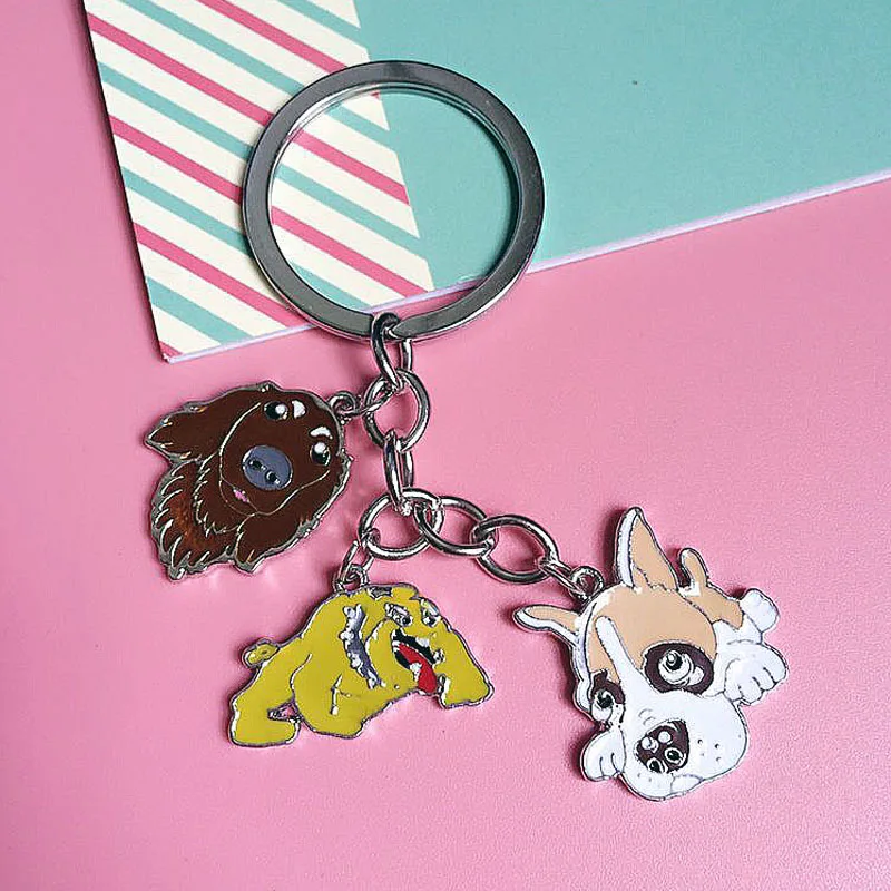 01 DIY лучший друг Pet брелки с собаками тег ключ Чау бульдог Хаски таксы Чихуахуа Брелки для женщин/мужчин подарки оптом - Цвет: 01
