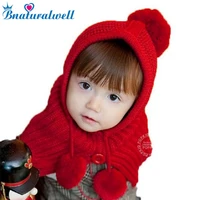 bnaturalwell kids toddler knitted scarf hat winter warm hooded shawl solid children kids cloak cape boys gilrs gift h137s