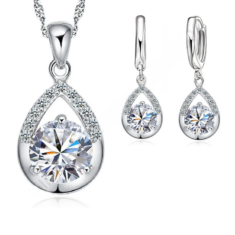 

Original Brand Two Colors Ladies Fashion Shape Drop Shape Design Cubic Zircon 925 Sterling Silver Jewelry Sets Wholesale
