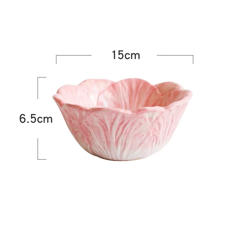 Cute Rabbit Cabbage Ceramic Plate Floral Round Salad Bowl Porcelain Dinner Plate Steak Fruit Tray Decorative Snack Dishes Plate - Цвет: Pink Bowl