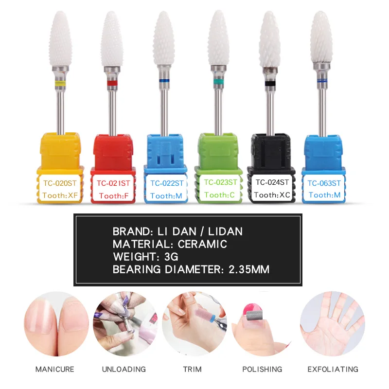 LIDAN Ceramics Nail Drill Bits for Punte Fresa Cuticole Machine Milling Cutter Removing Gel Varnish Frez | Красота и здоровье