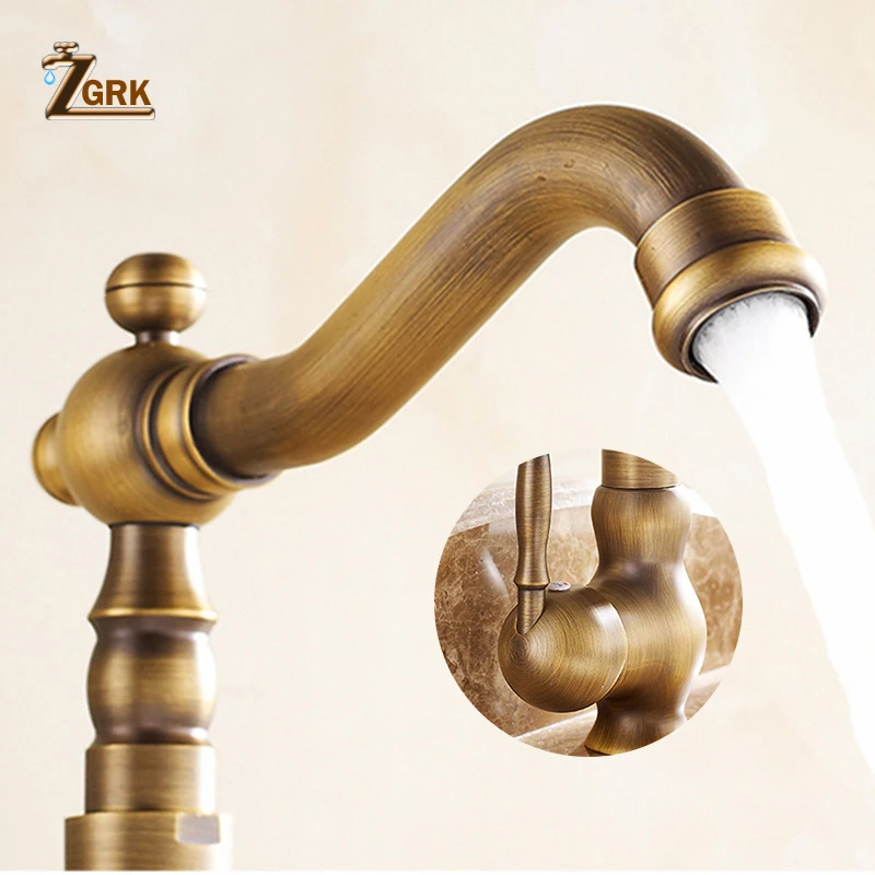 zgrk bathroom faucet accessories antique brass kitchen faucet 360 swivel bathroom basin sink mixer tap crane free global shipping