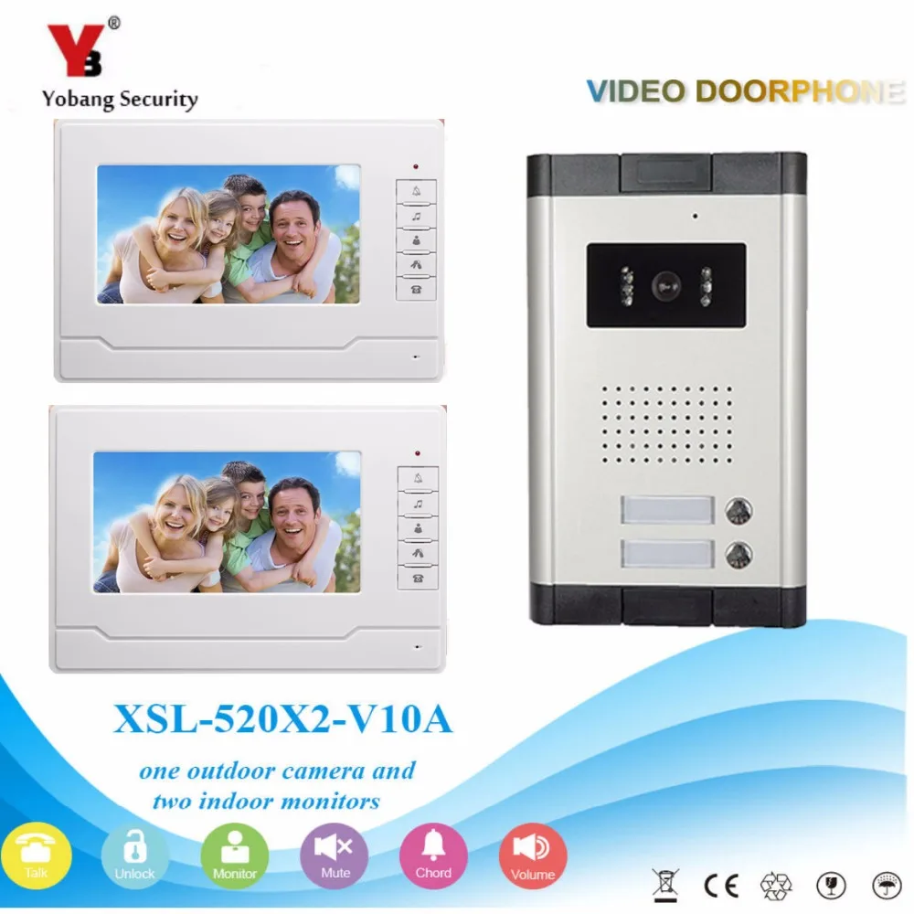 

Yobang Security 7"Wired Apartment Video Door Phone For 2 Units Flats/House Security Audio Visual Families Doorbell Intercom
