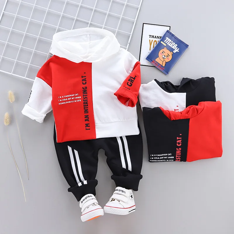 

2019 Spring and autumn children's striped letter with two caps set 1-4 year old boy suit casual