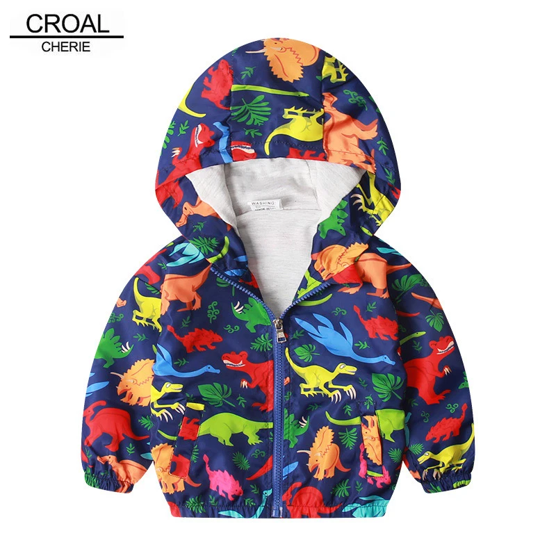 

CROAL CHERIE Cotton Jacket For Kids Boys Windbreaker Cartoon Dinosaur Autumn Children Coat For Girls Kids Clothes 80-130cm