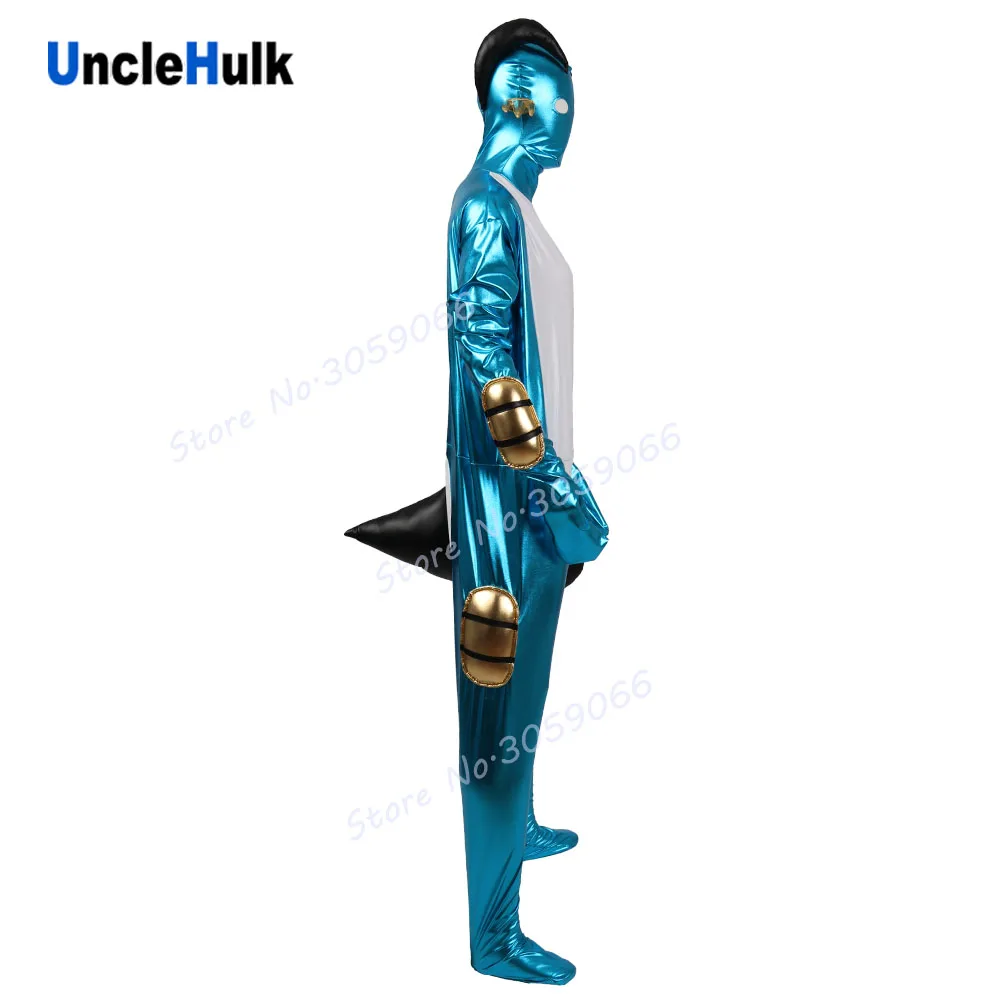 Голубая овечка Zentai боди блестящая синяя Прорезиненная Ткань Косплей Костюм