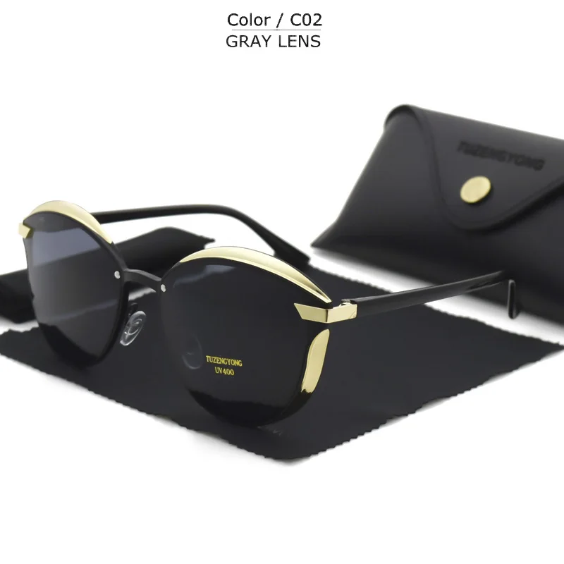 T1877 C02 TUZENGYONG Cat Eye Sunglasses Women Polarized Fashion Ladies Luxury Sun Glasses Female Vintage Shades Oculos de sol Feminino - Цвет линз: T1877 C02