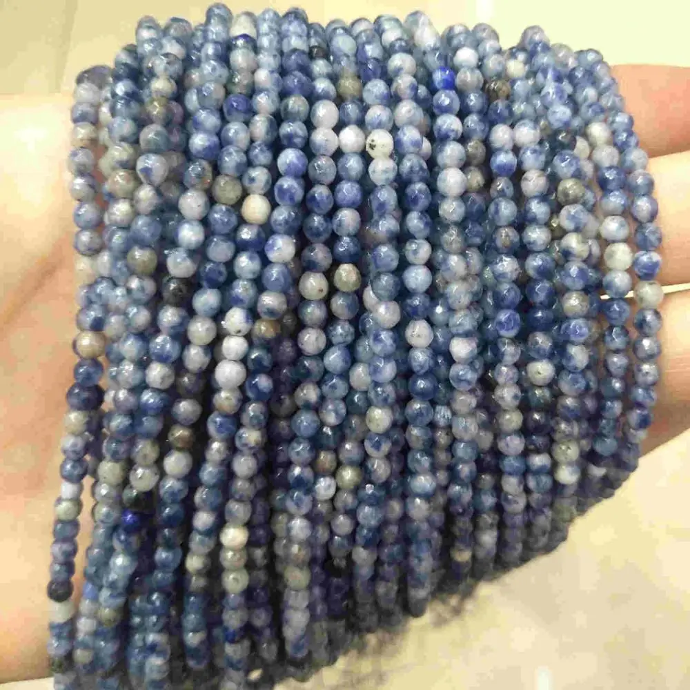 White Blue Sodalite Граненые 3 мм натуральный камень бусины розовый кристалл кварца лазурит Агаты драгоценный камень бусины для самостоятельного изготовления ювелирных изделий браслет - Цвет: White Blue Sodalite