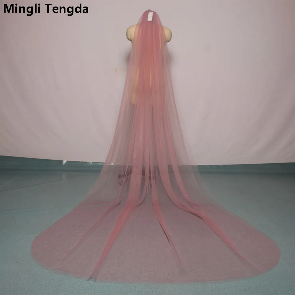 Mingli Tengda 300 см* 150 см небесно-голубая свадебная вуаль с обрезанными краями, двухслойная Соборная Фата невесты с гребнем, элегантные свадебные аксессуары