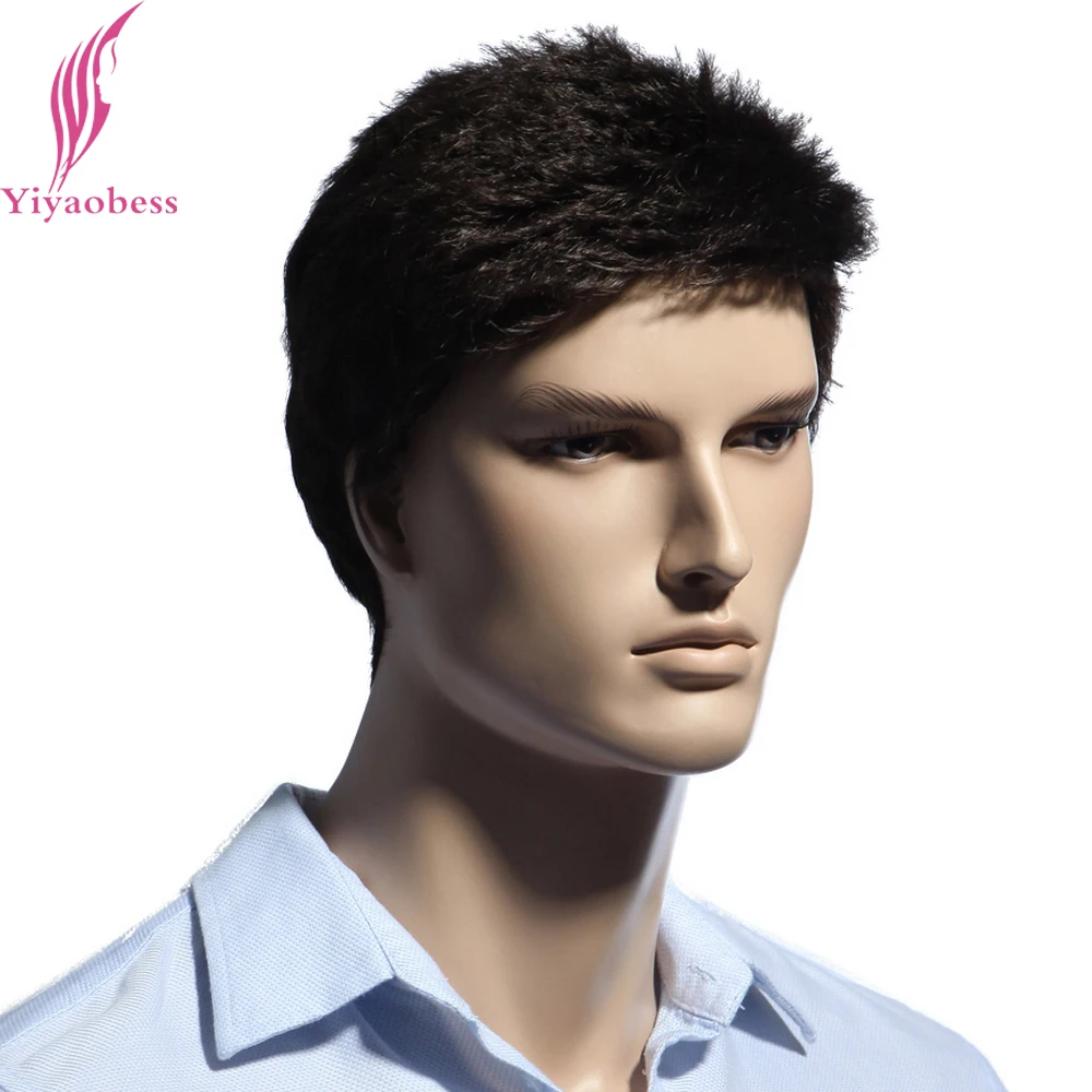 Yiyaobess 6inch Dark Brown Short Mens Hair Wig For White Men Heat Resistant Synthetic Natural Wigs | Шиньоны и парики