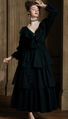black Ночная рубашка, элегантное роскошное платье, женская ночная рубашка, женская ночная рубашка, летняя длинная ночная рубашка, ретро средневековая одежда - Цвет: black