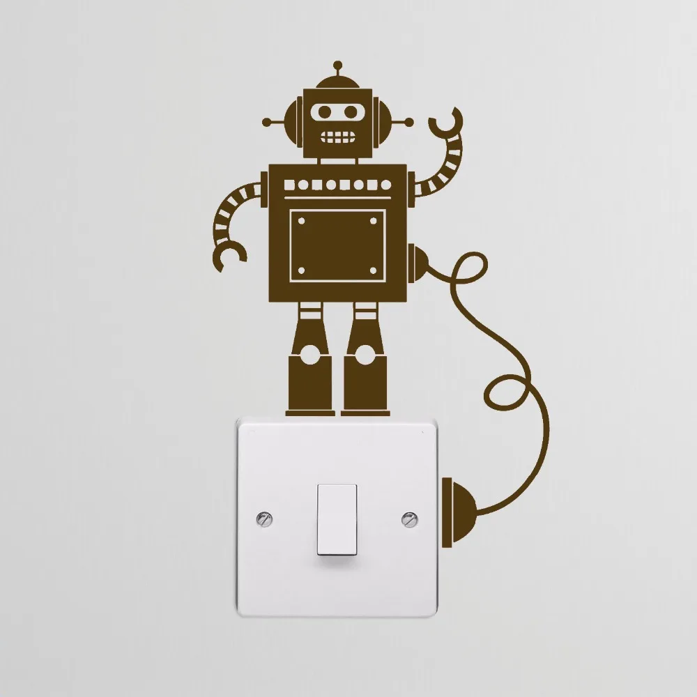 12*17cm tall Tiny Robot Light Switch with Wire Decal Vinyl Wall Stickers Sticker Cool Boy Bedroom Decor Murals LC1295 | Дом и сад