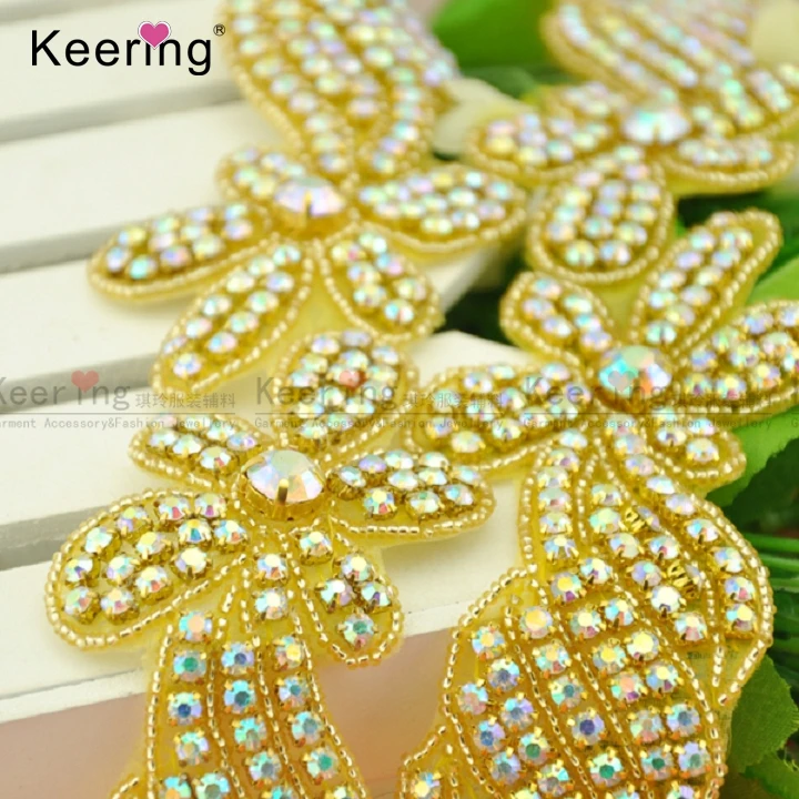 

Gold Bead And AB Crystal Stone Rhinestone Beaded Trims Dress WRA-712