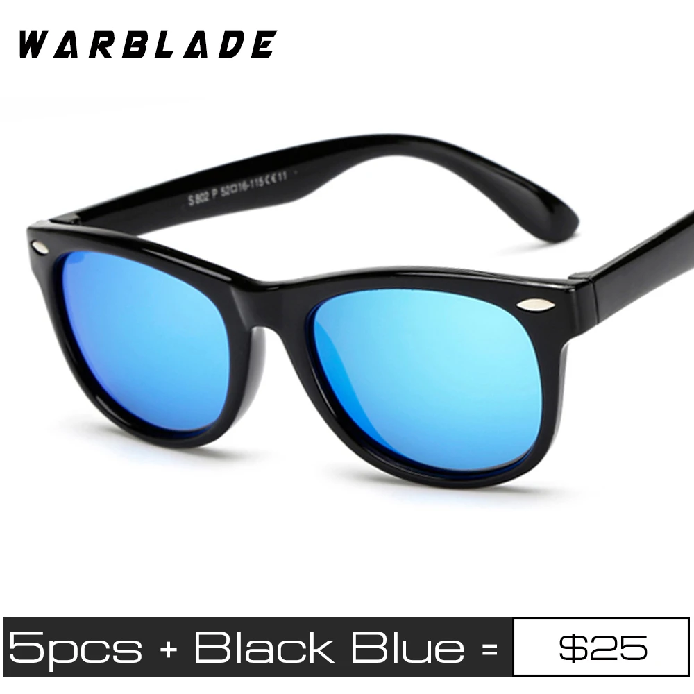 black blue lens 5 шт./лот Детские поляризованные солнцезащитные очки TR90 для маленьких детей; классические модные очки детские солнечные очки для мальчиков и девочек; футболки с рисунком солнечных очков; UV400 Óculos - Цвет линз: black blue lens