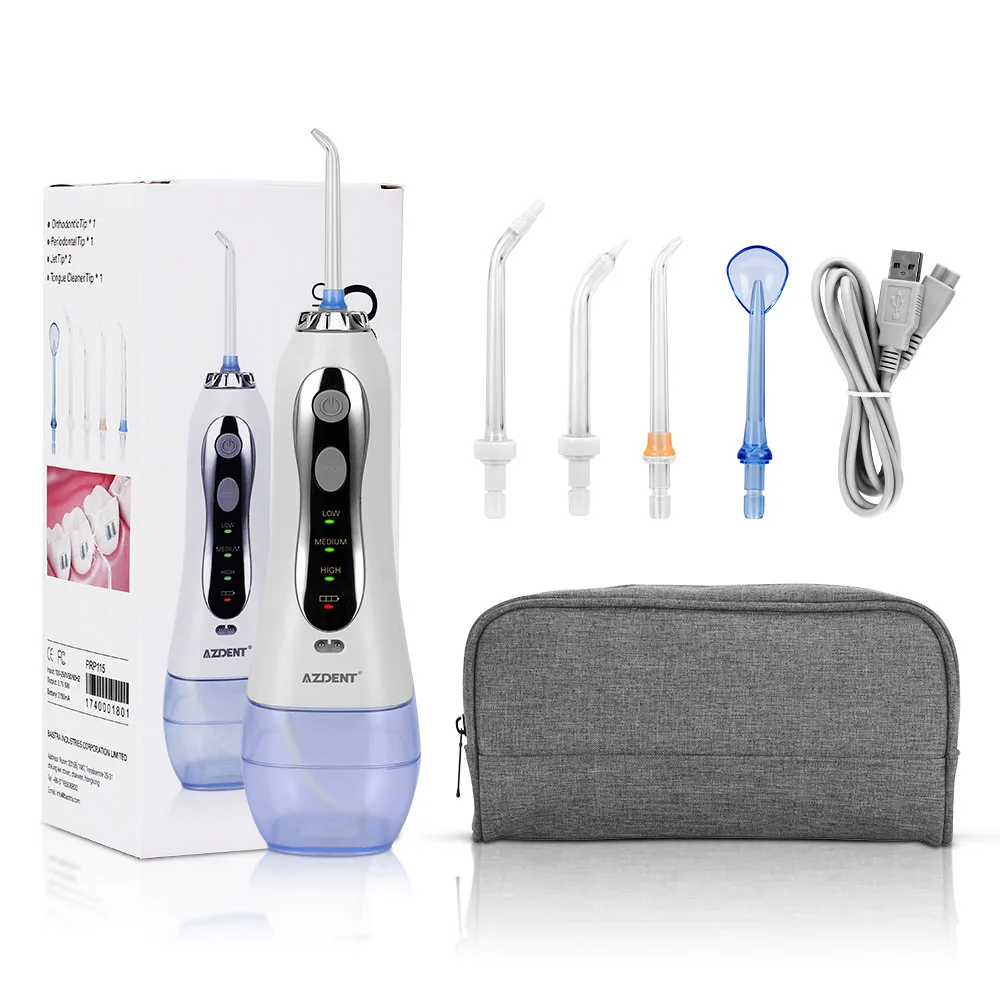 Irrigator with bag AZDENT HF-5 Электрический ирригатор для полости рта с сумкой для путешествий беспроводной портативный водный зубной Флоссер usb зарядка 3 режима 300 мл+ 5 струйных наконечников - Цвет: Irrigator with bag