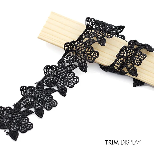 Вышитая Цветочная Черная кружевная лента для скрапбукинга ткань из полиэстера