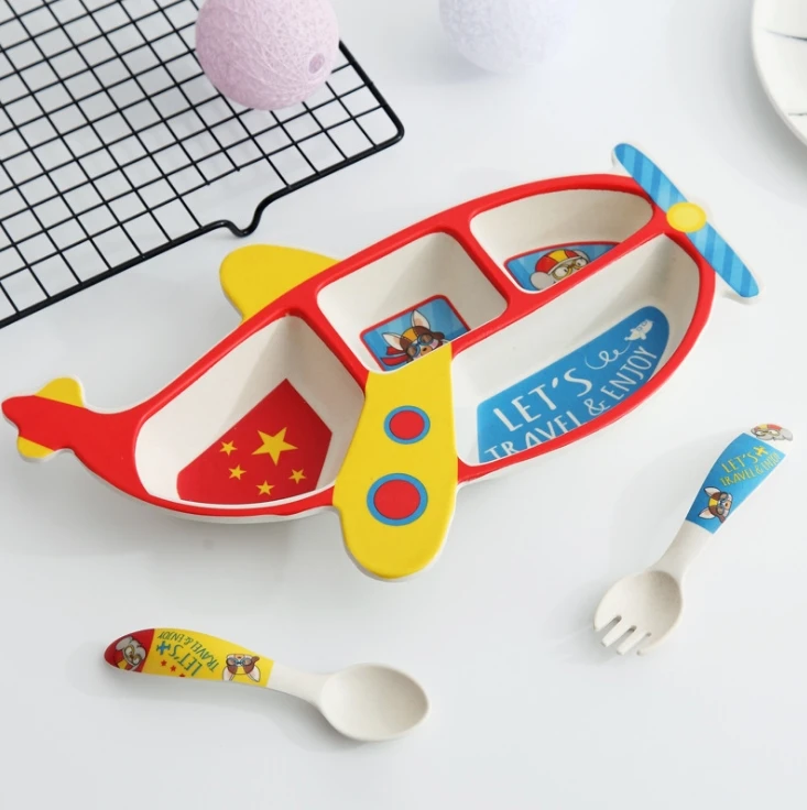 3 шт. комплект посуды Симпатичный Самолет формы дети столовые приборы тарелка