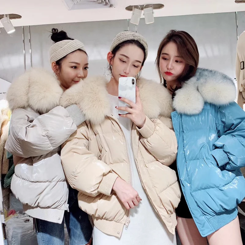 Big Real Fox Fur Collar 2019 Winter Jacket Women 90%White Duck Down Female Oversive Thick Warm Parka Coat | Женская одежда