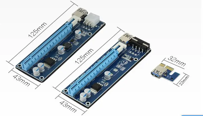 PCI E Express 1X до 16X видеокарта расширитель для карты кабель адаптер 6 pin/4 PIN источник