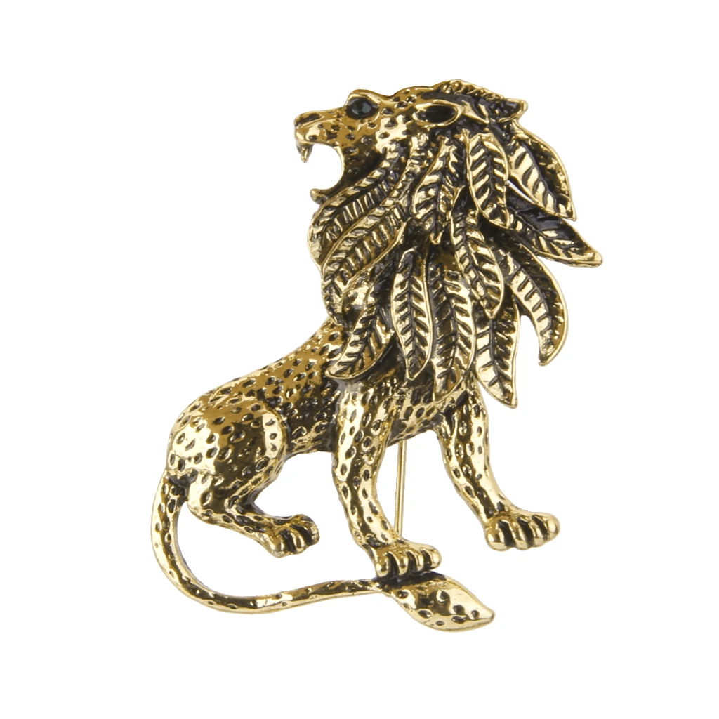 Феново винтажная унисекс брошь из сплава Лев шпильки золотистого цвета для