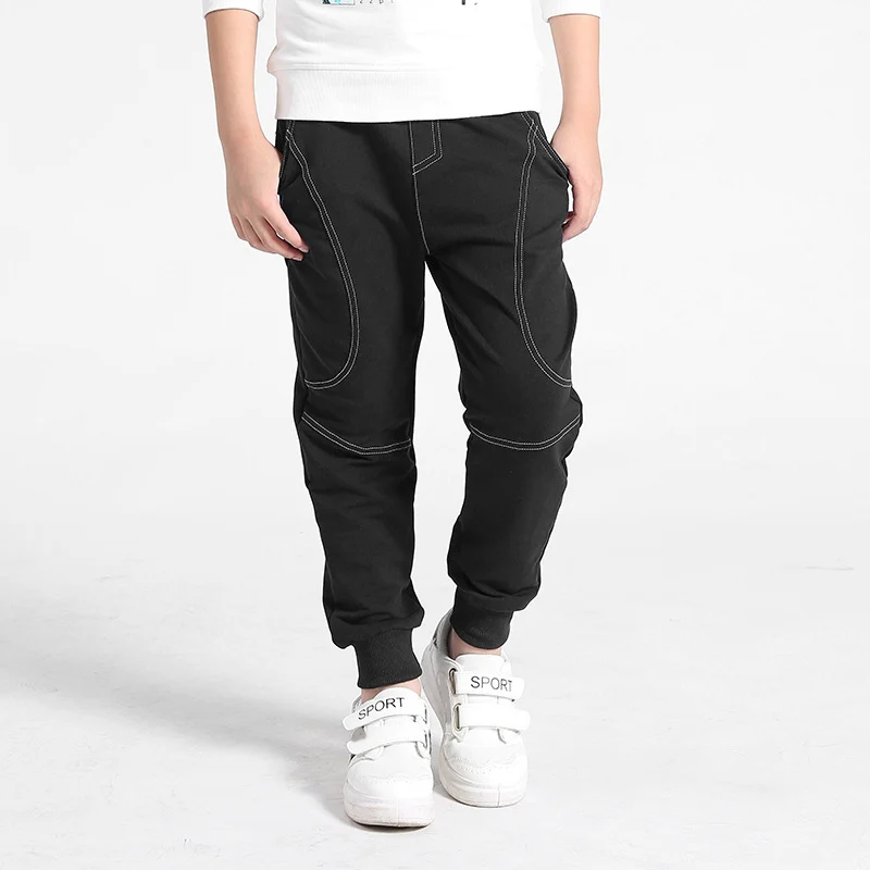 BLACK boys pants Штаны для мальчиков; коллекция года; Брендовые спортивные штаны; хлопковые брюки; модные длинные брюки; Одежда для мальчиков; штаны с эластичной резинкой на талии; новогодняя Детская одежда - Цвет: BLACK boys pants