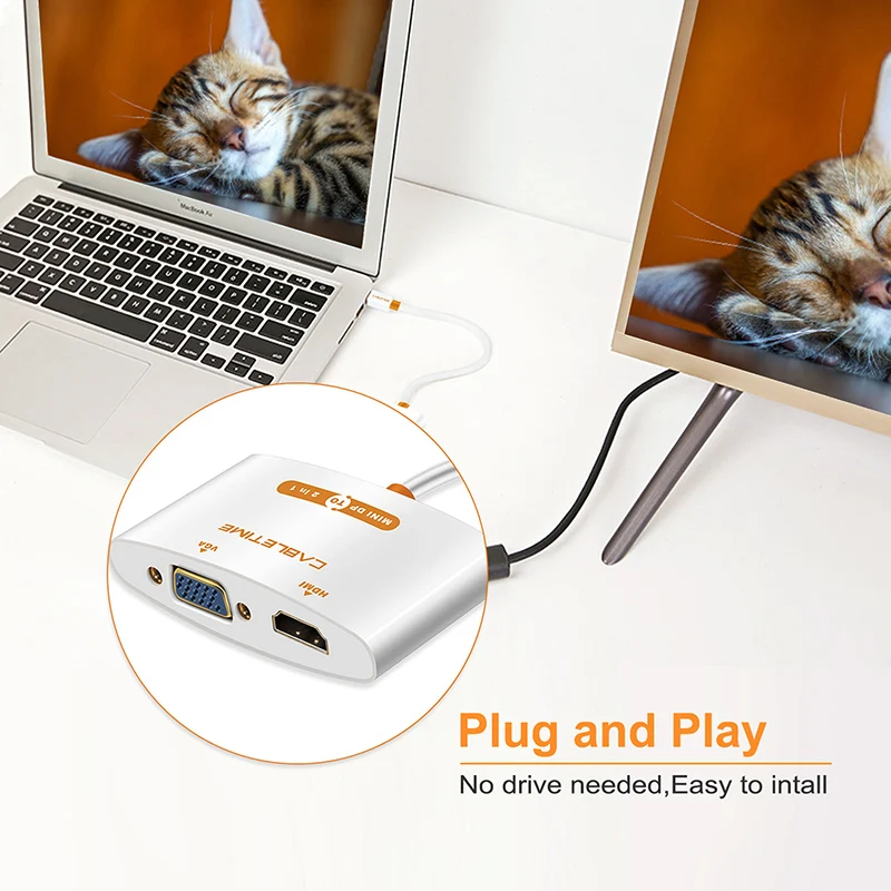 Кабель переходник Cabletime с Mini Displayport 1 2 Thunderbolt на VGA HDMI в 1|thunderbolt to vga|thunderbolt tohdmi vga adapter