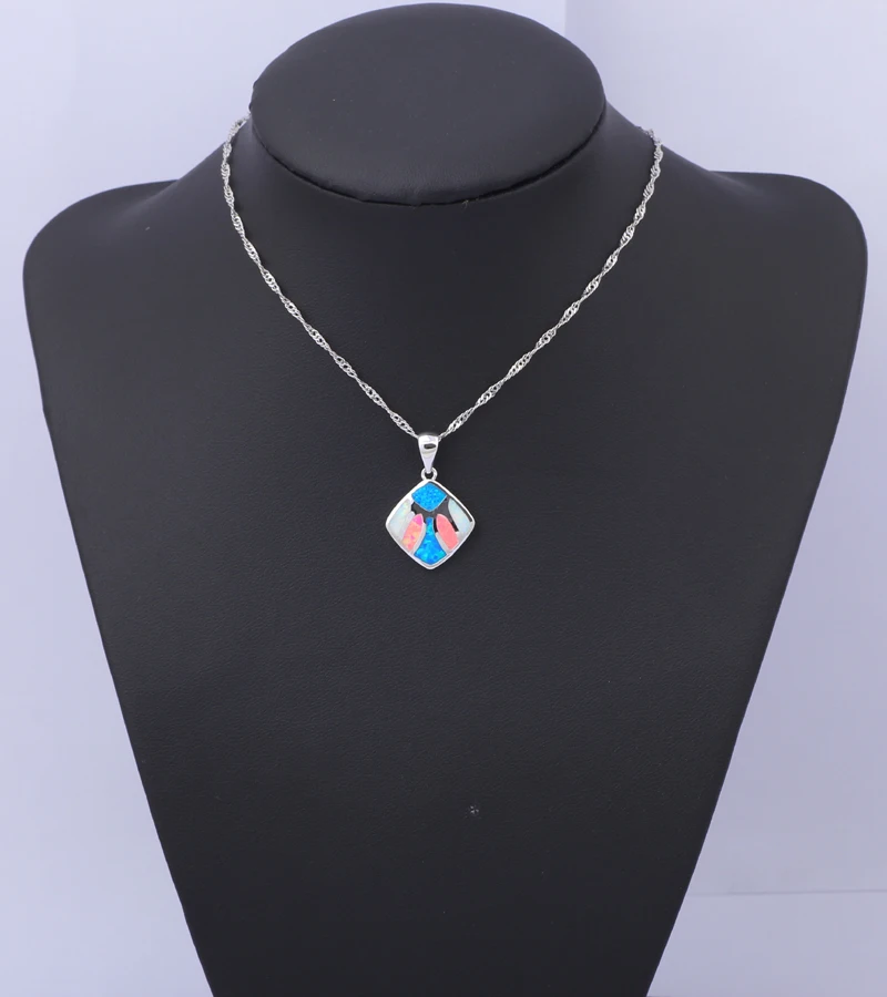 Popular Lovers' Pendant Wholesale Retail Rectangle Color Fire Opal Silver Necklace Fashion jewelry OP460 | Украшения и