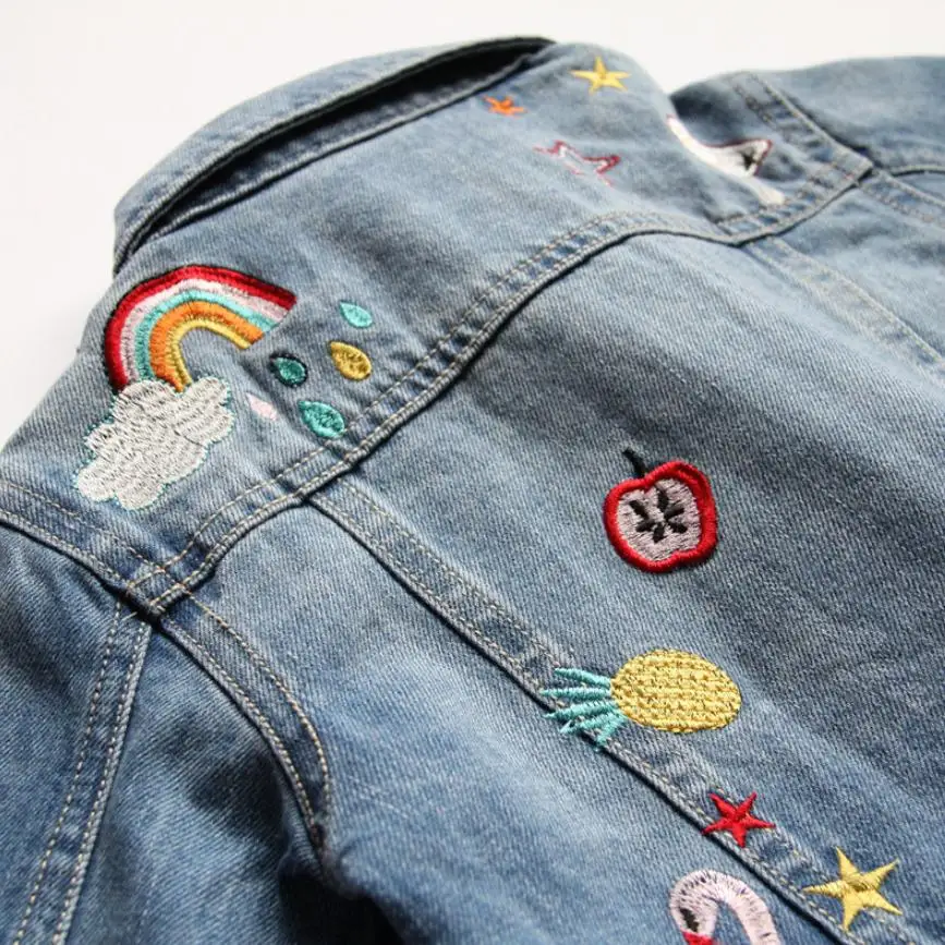 

2019 Autumn New girl denim jacket embroidery print Cartoon casual coat long sleeve cotton outerwear Modis jacket for girls Y1596